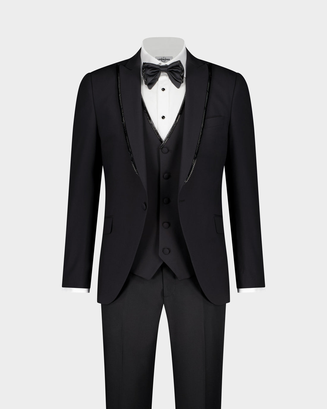 The Fringed Beaded Lapel ceremonial 3pc suit - Black