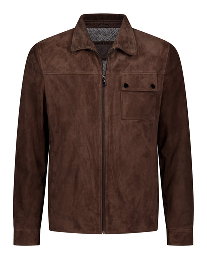 One Pocket Trucker Suede Leather Jacket - Camel