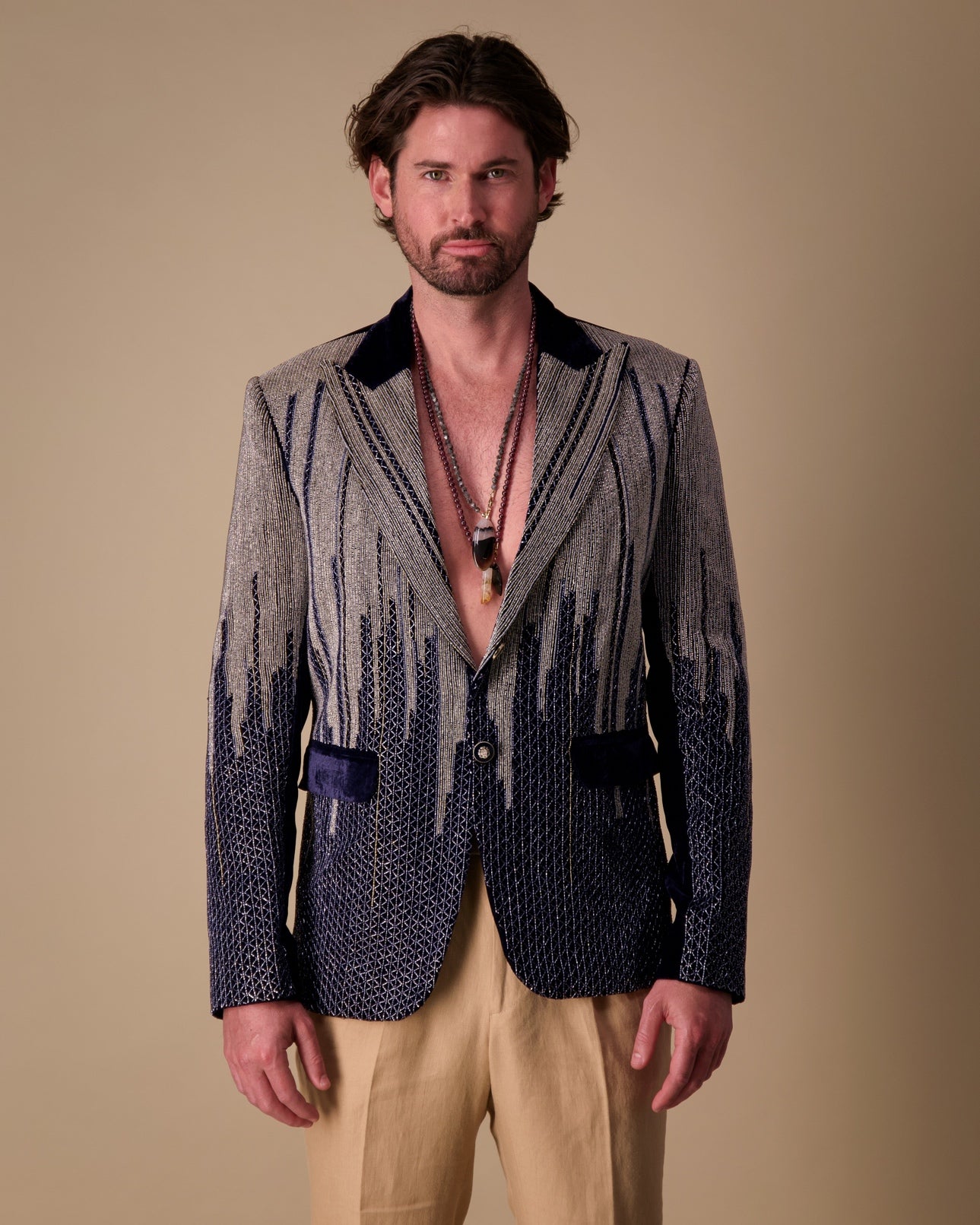 Inception Crystal Beaded Ceremony - Jacket Navy - Jacket by Urbbana