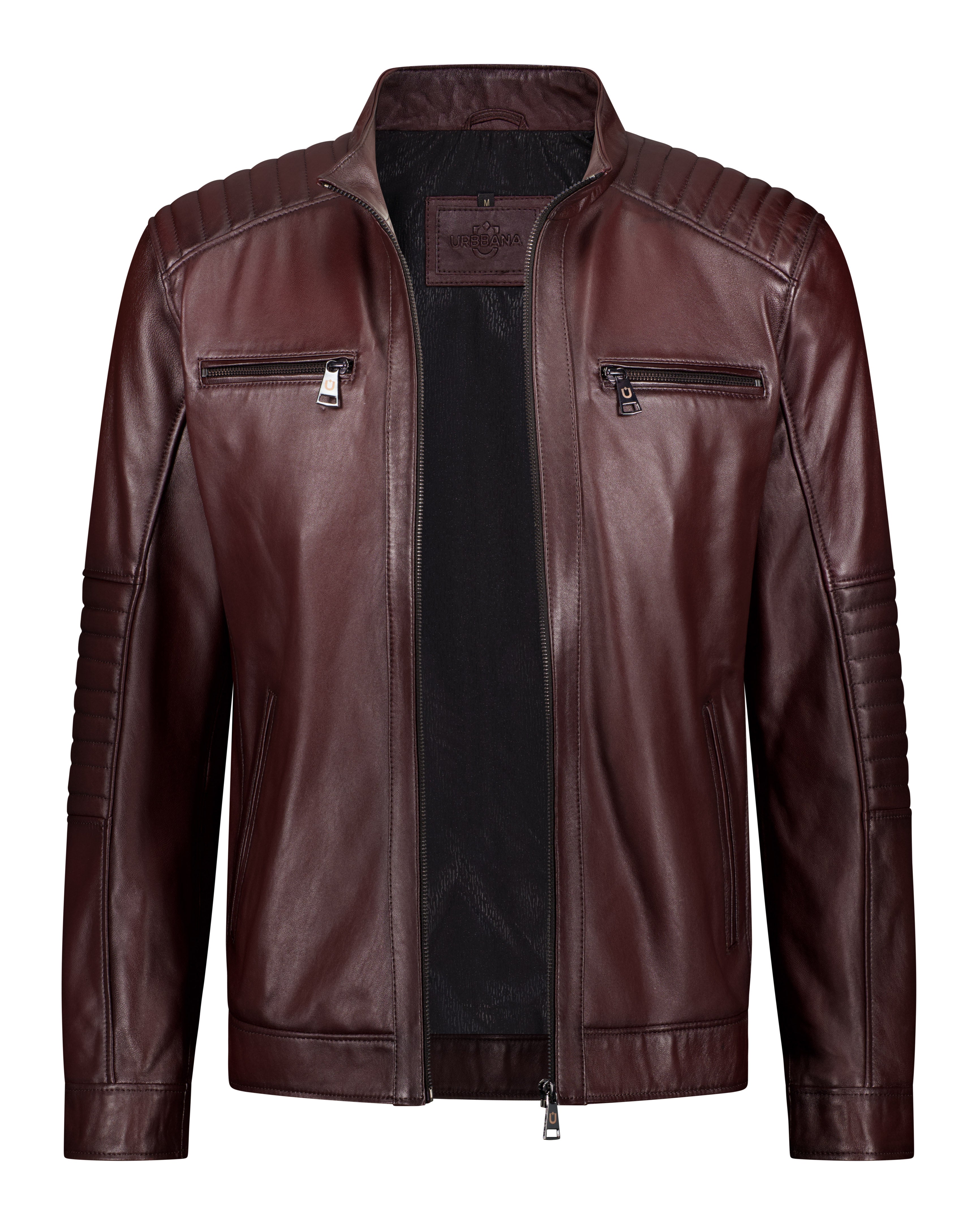 Cafe Racer Leather Jacket - Rich Mahogany - Leather Jacket by Urbbana