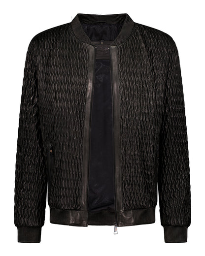 Icon Ruched Leather Bomber - Black - Leather Jacket by Urbbana