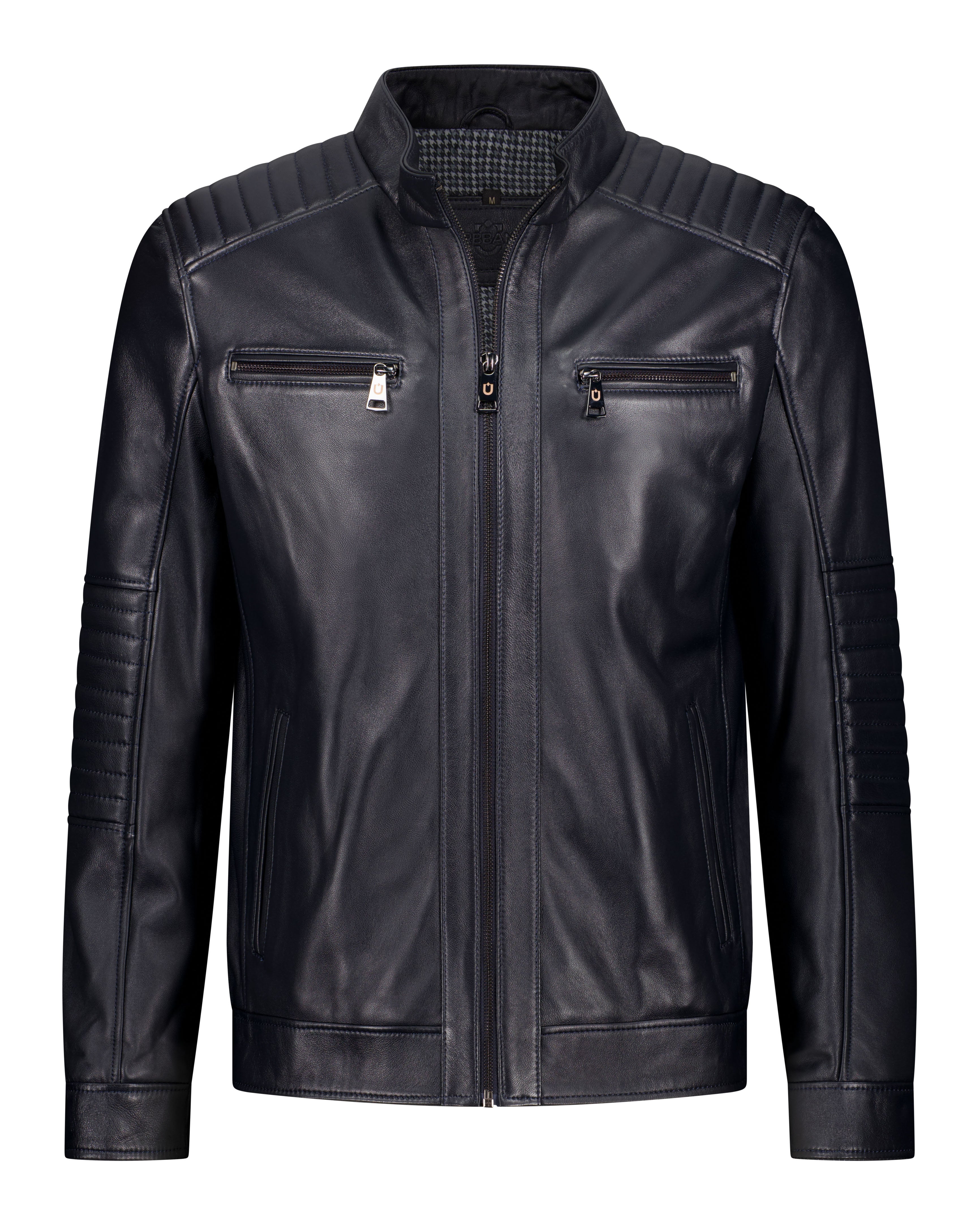 Cafe Racer Leather Jacket - Midnight Navy - Leather Jacket by Urbbana