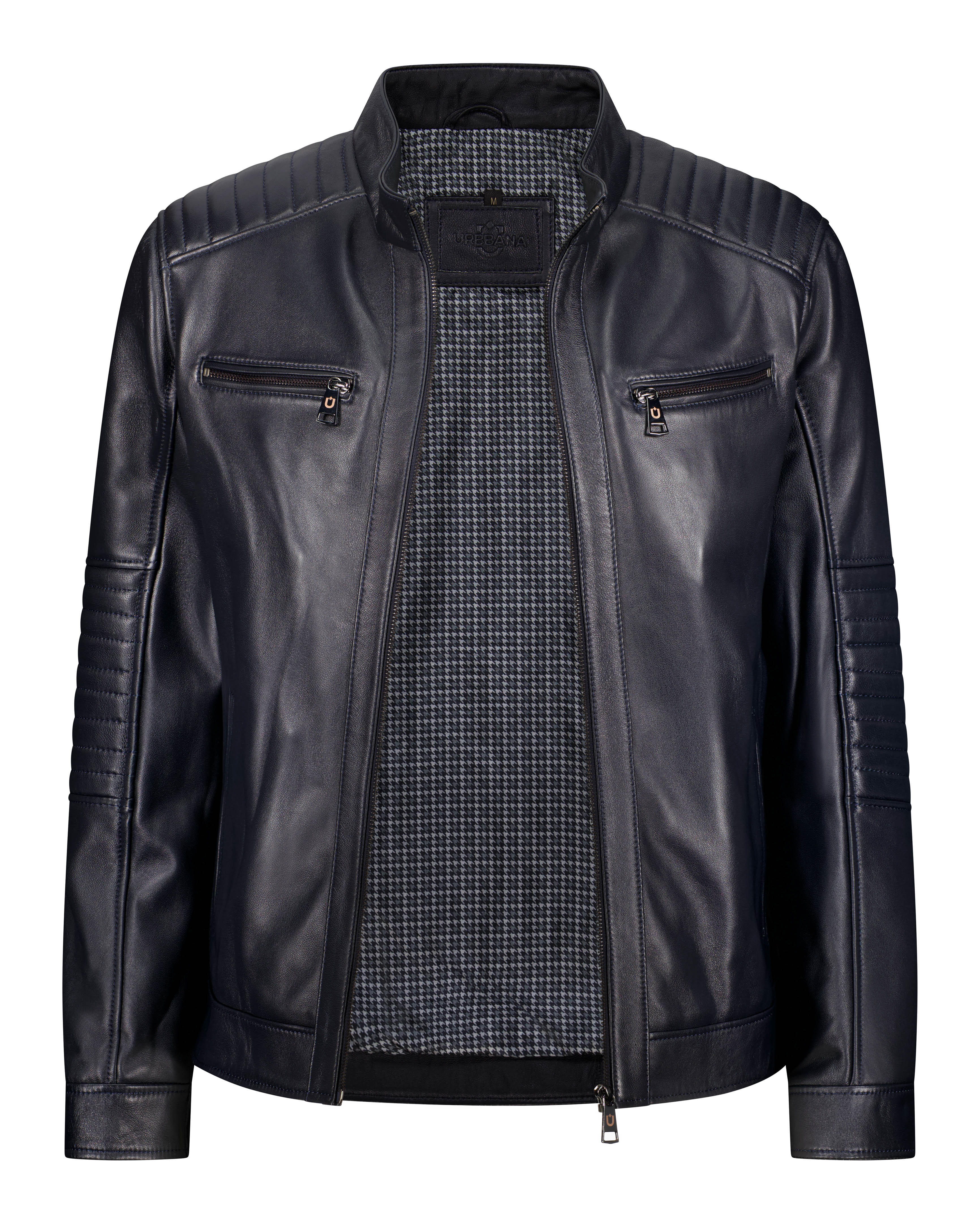 Cafe Racer Leather Jacket - Midnight Navy