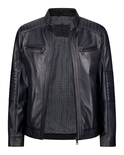 Cafe Racer Leather Jacket - Midnight Navy