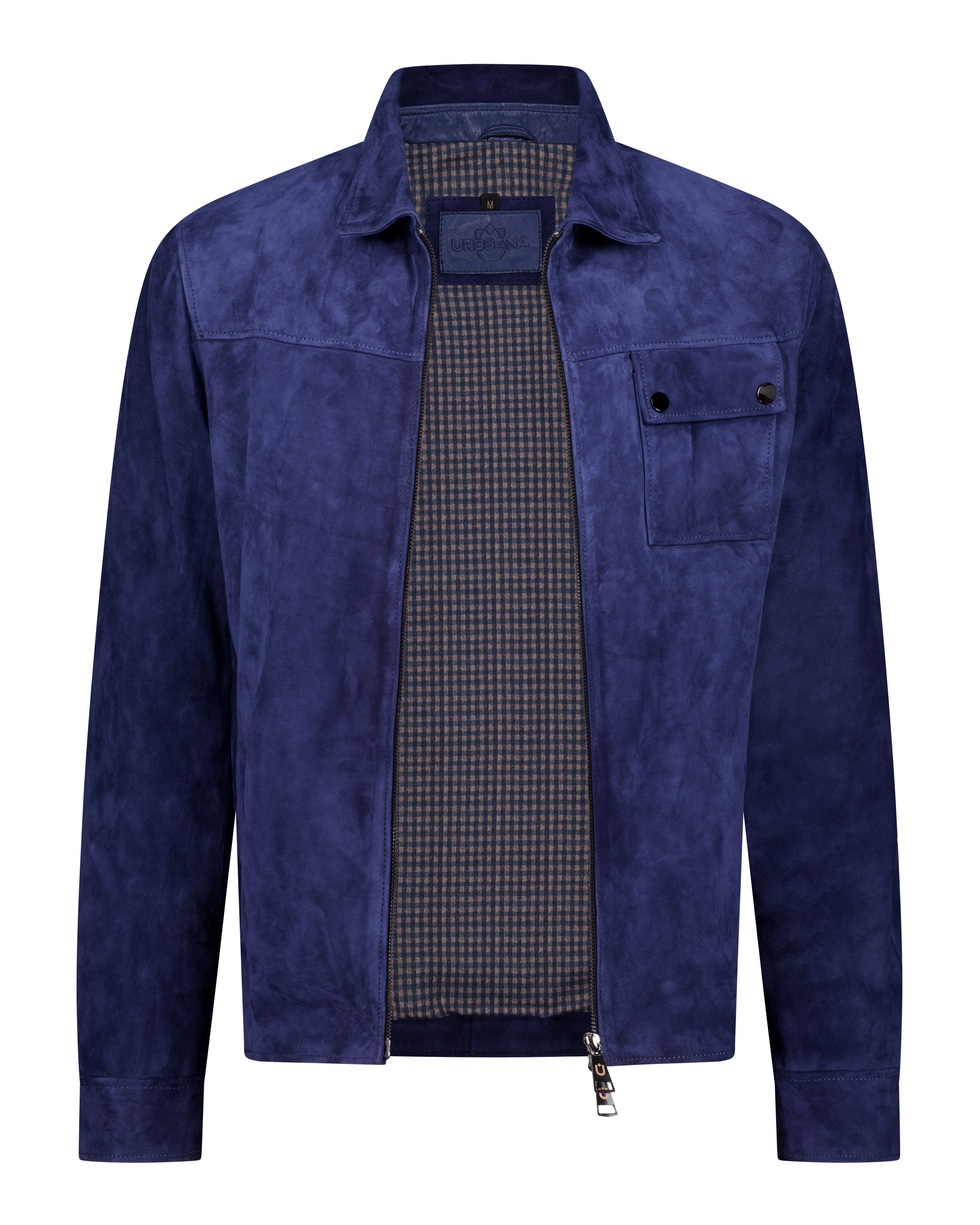 One Pocket Trucker Suede Leather Jacket - Blue - Leather Jacket by Urbbana