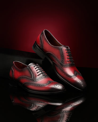 Madrid Patina Brogue Dress Shoes - Burgundy -  Exotic Skin Shoes by Urbbana
