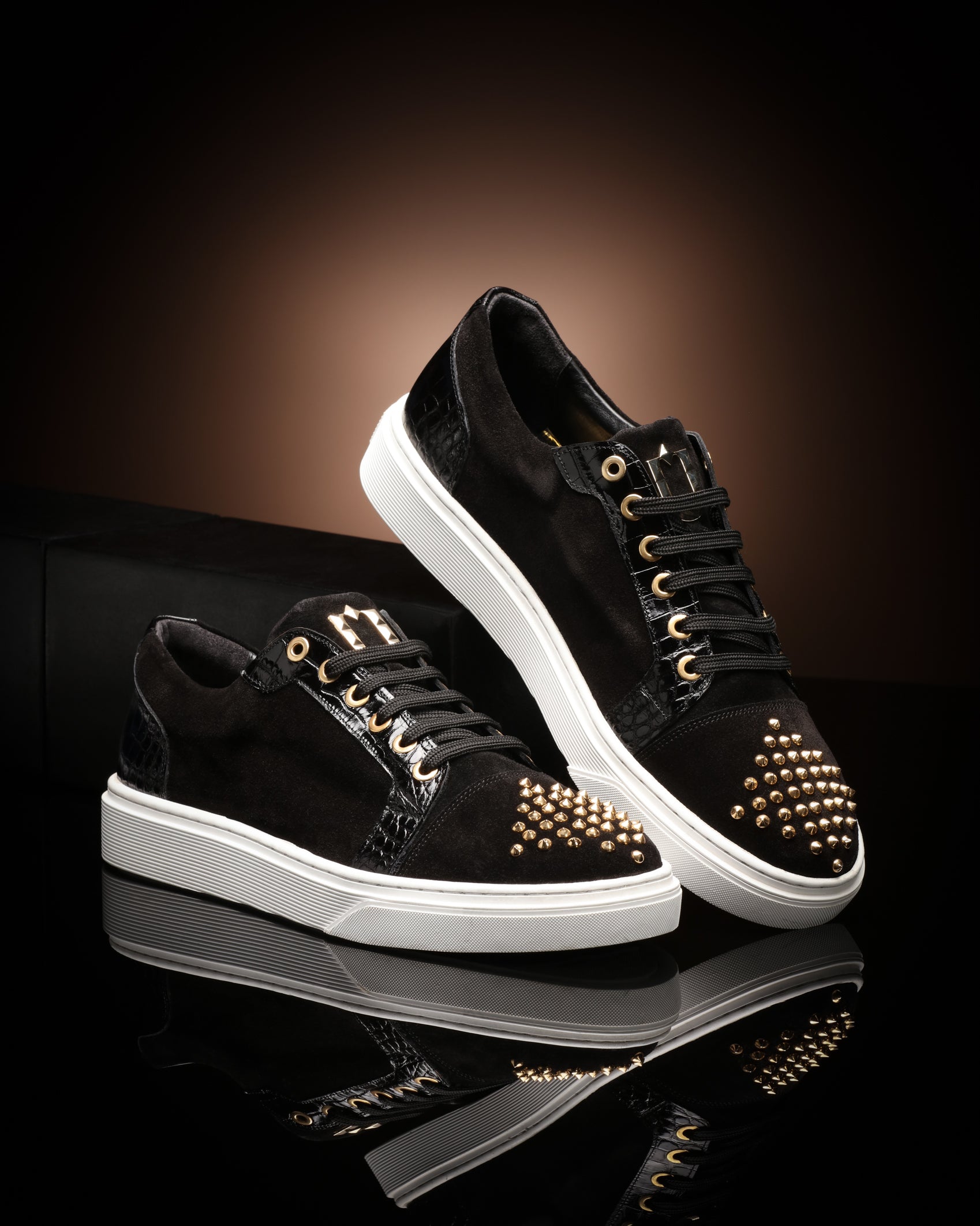 Suede Stud Sneakers - Black