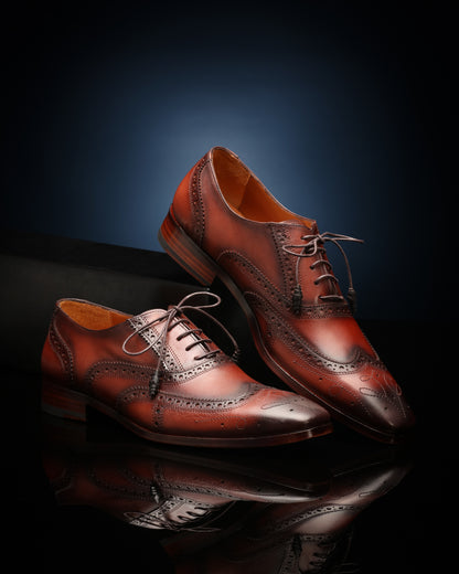 Leonard Patina Brogue Dress Shoes - Brown