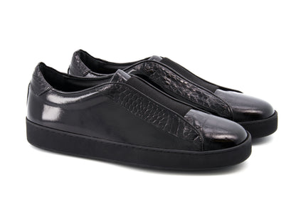 Miguel Croc Embossed Sneakers - Black - URBBANA Handmade Shoes 