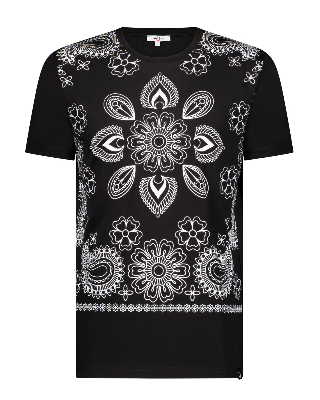 Fine Cotton T-shirt with Paisley Graphic Design - Black - Sustainable & Stylish