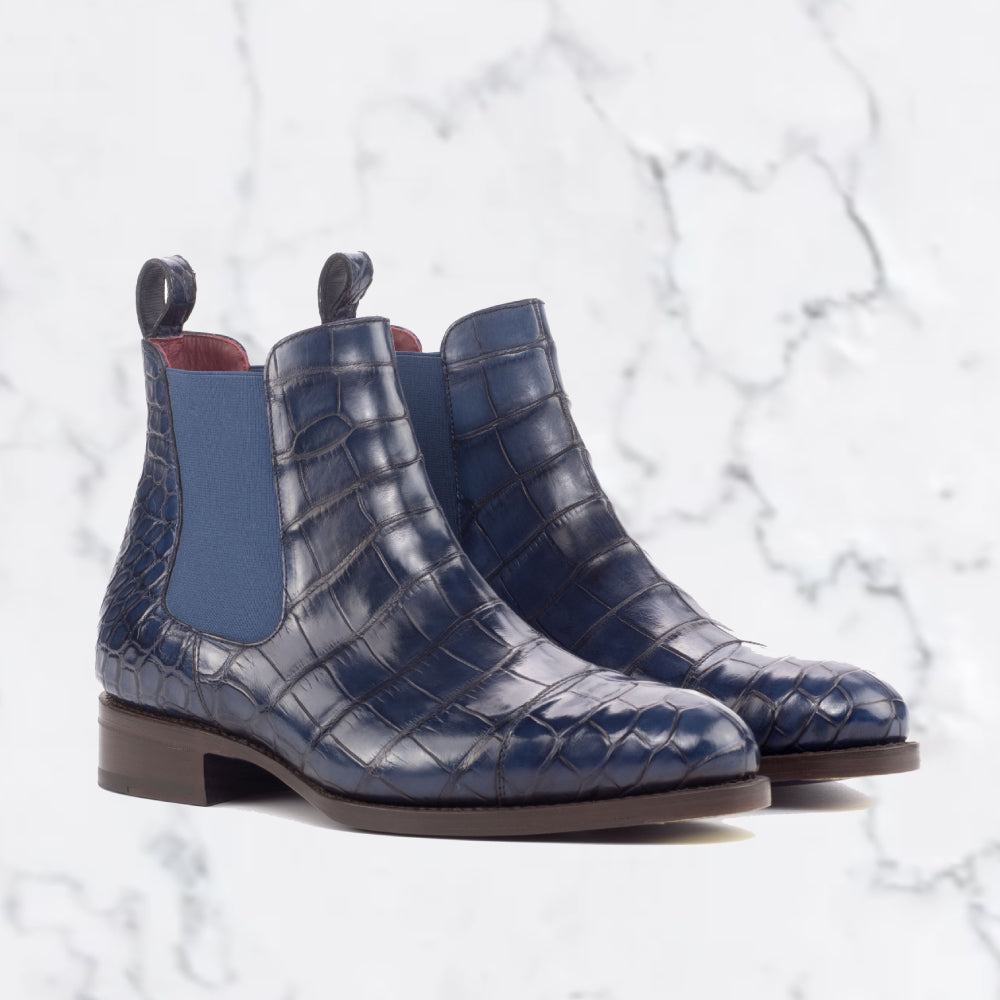 Alligator Skin Chelsea Boots - Navy