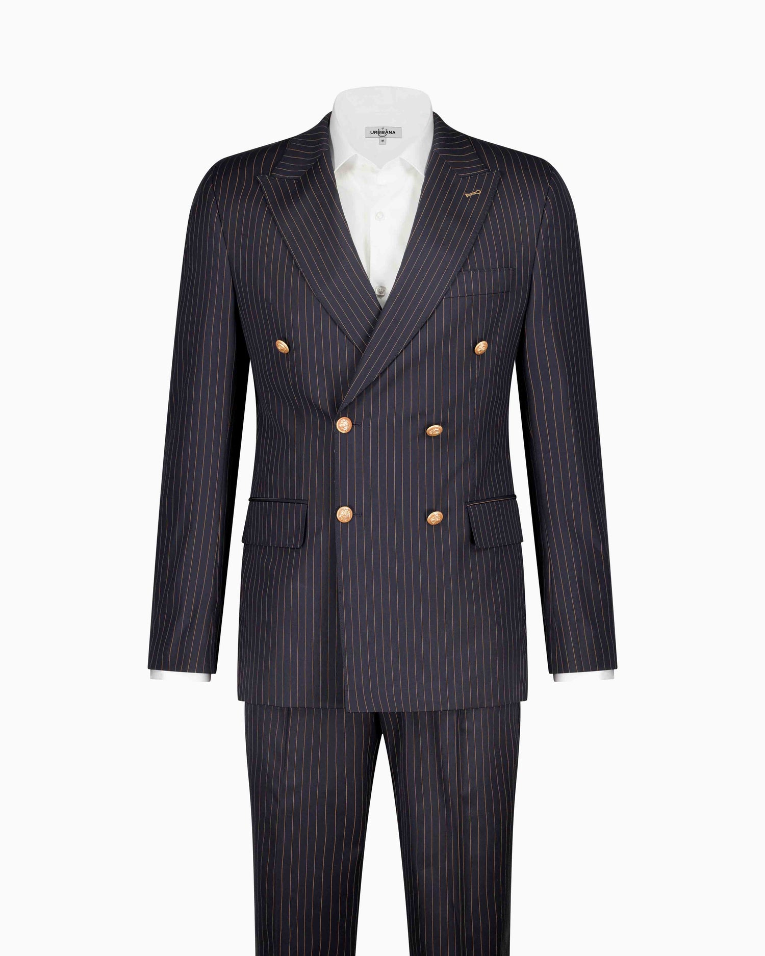 Bogart Double Breasted Suit - Navy / Caramel Strip - by Urbbana