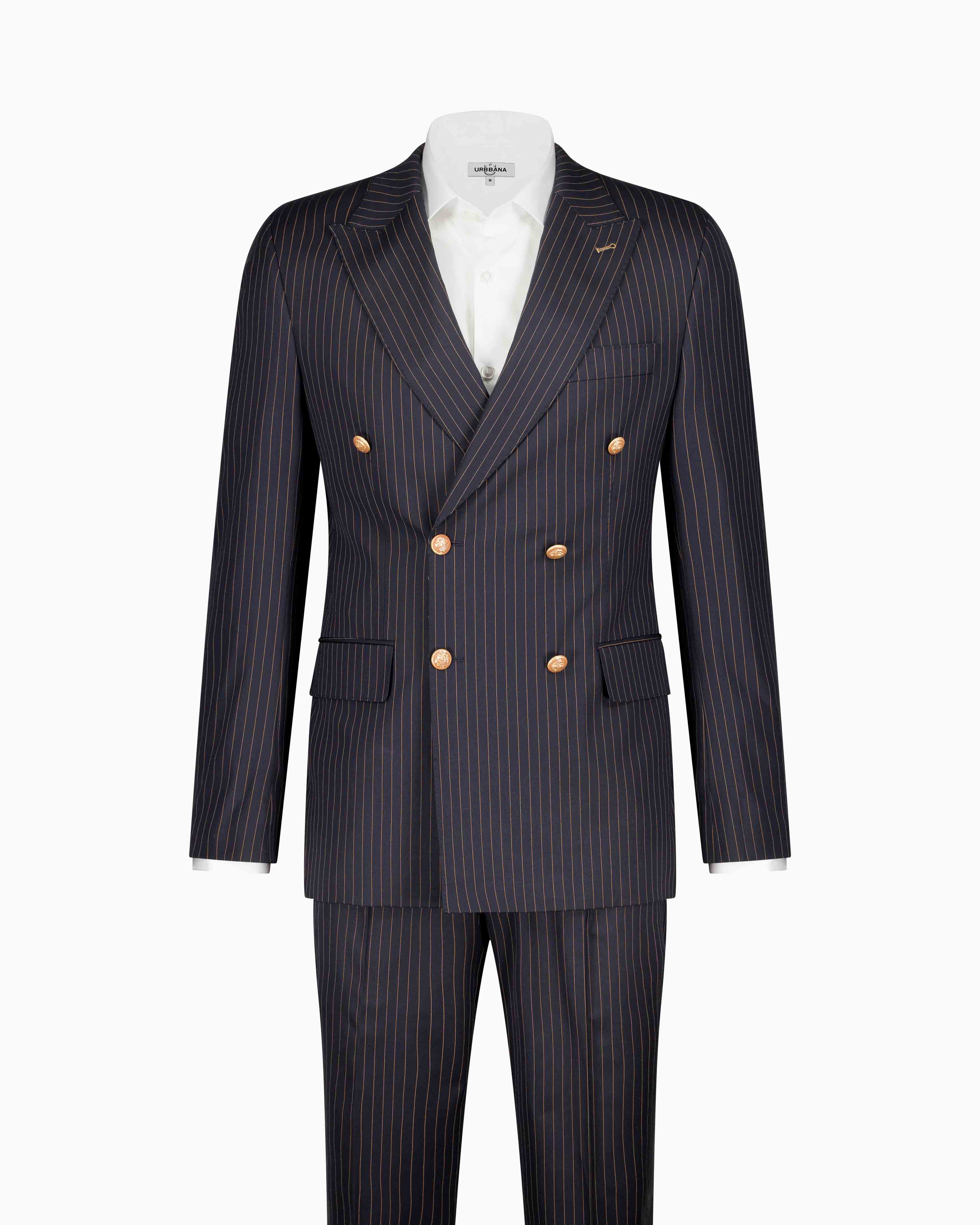 Bogart Double Breasted Suit - Navy / Caramel Strip - by Urbbana