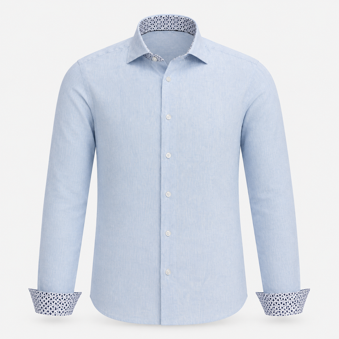 The Byblos linen shirt in blue – ghost mannequin front view