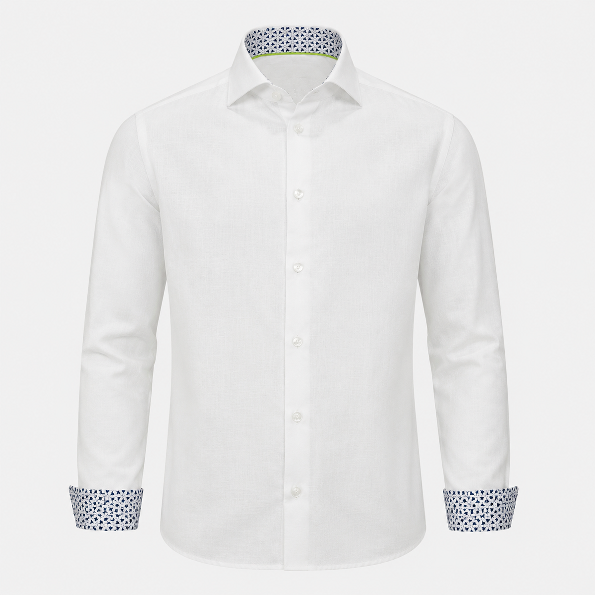 The Byblos linen shirt in white – ghost mannequin front view