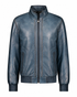 Teal patina lambskin leather bomber jacket front view