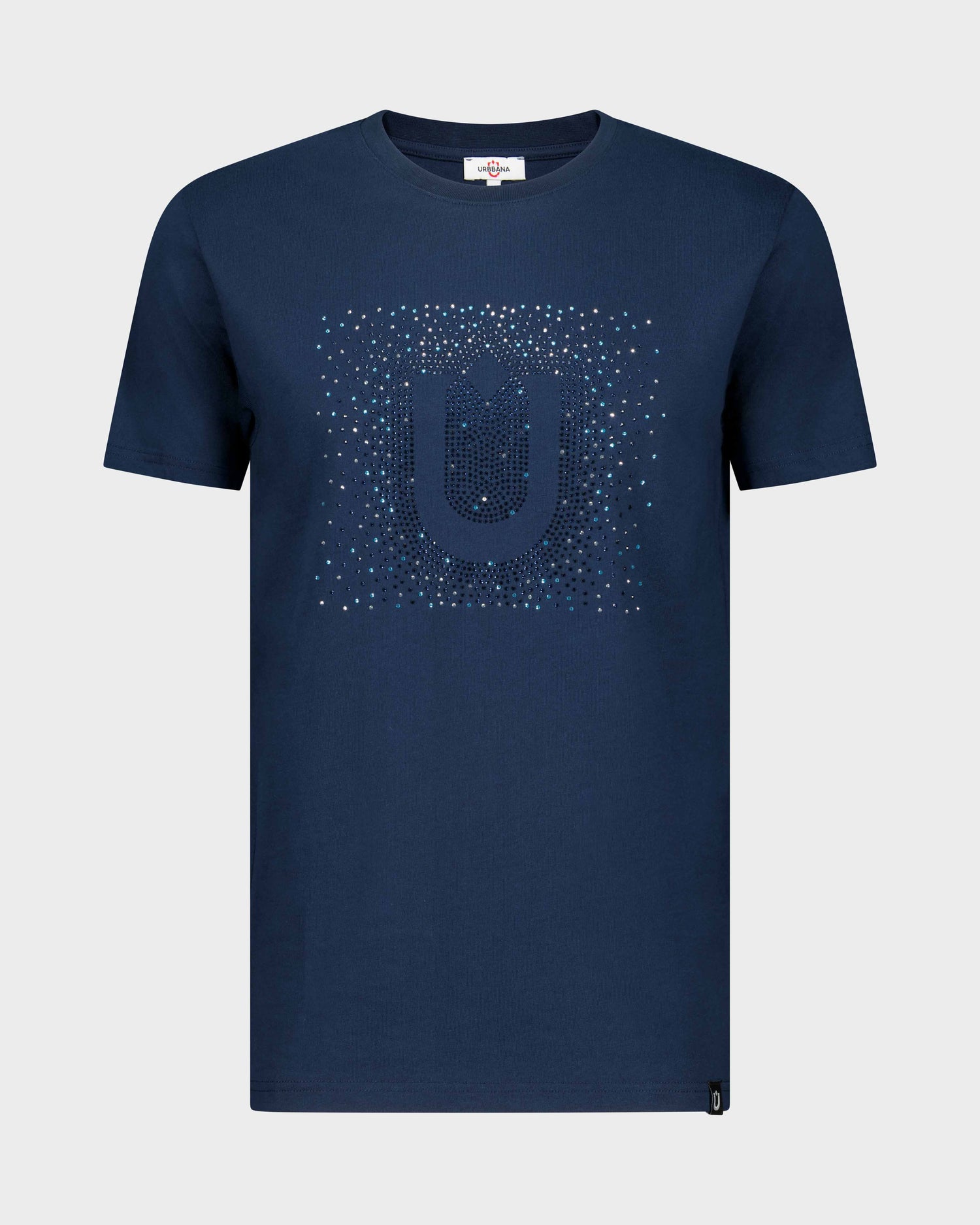 Fine Cotton T-shirt with Crystal U Embellishment - Navy -Unique Handmade T-Shirts 