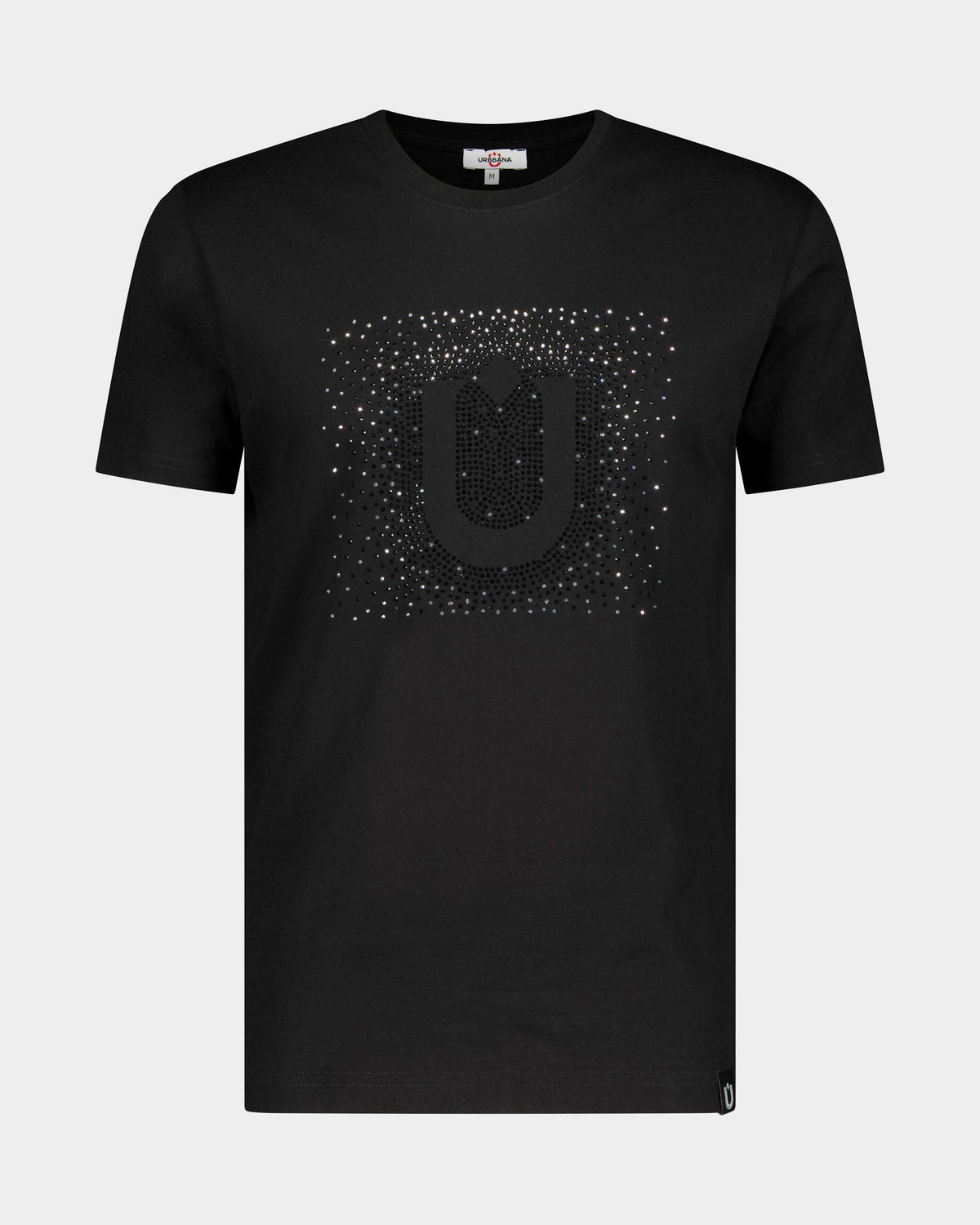 Fine Cotton T-shirt with Crystal U Embellishment - Black