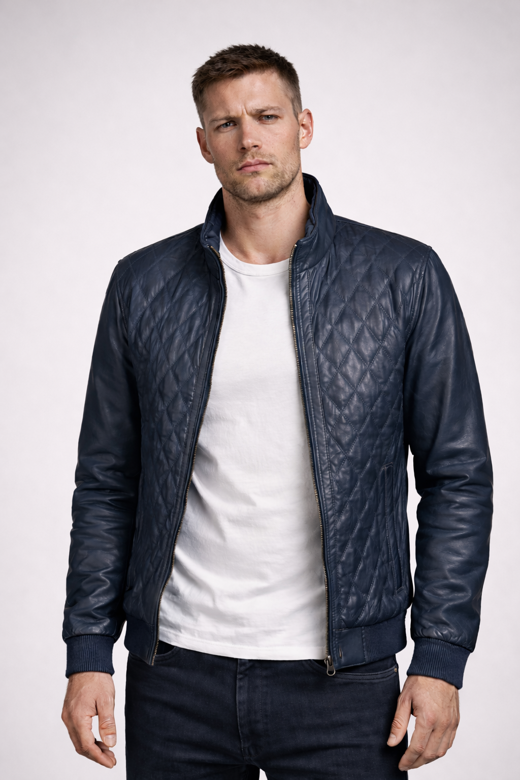 Lambskin Leather Jacket - Teal Diamond