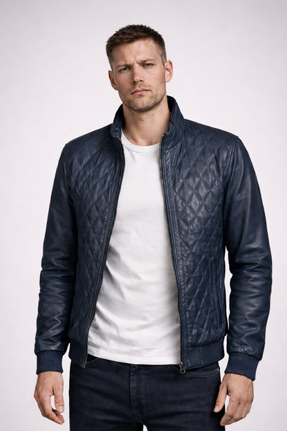 Lambskin Leather Jacket - Teal Diamond