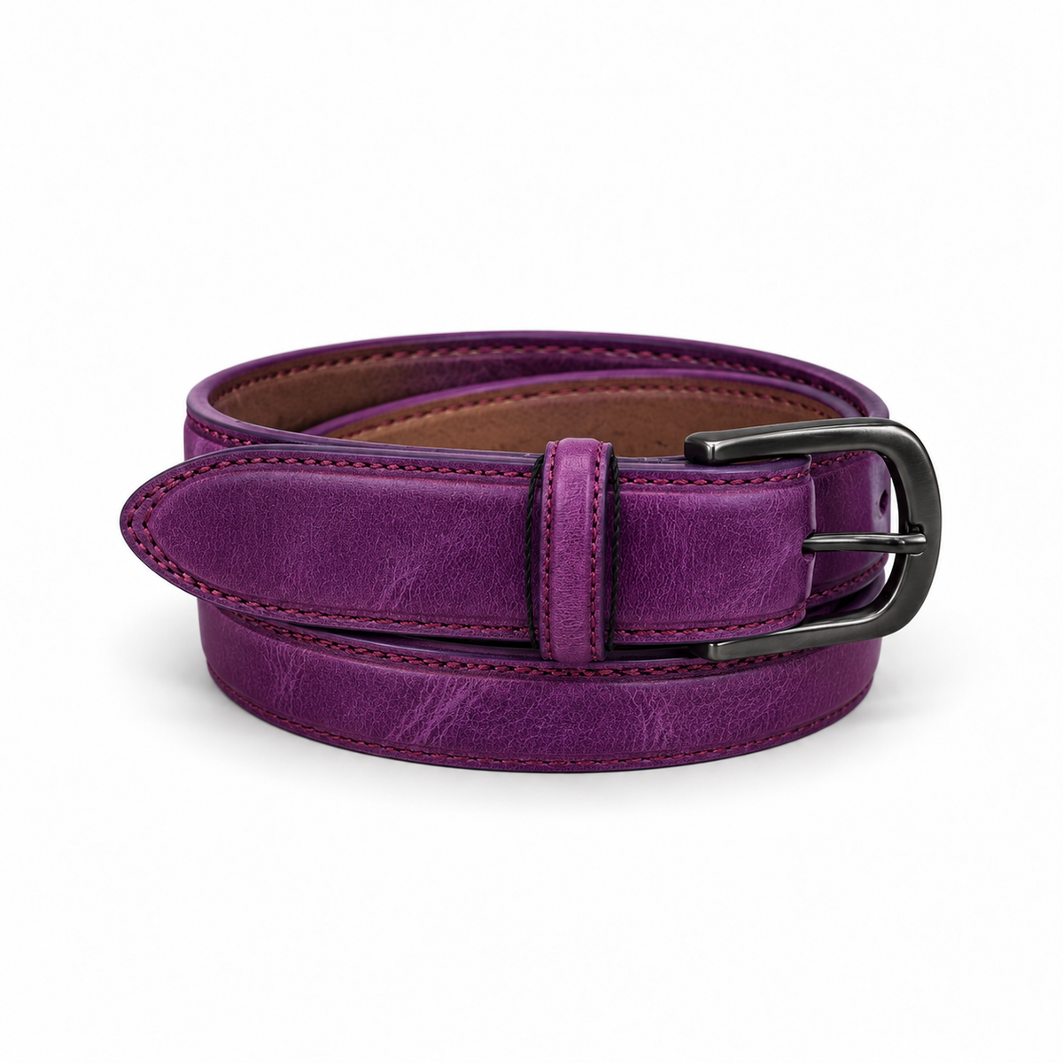 The Leather Belt- Purple — studio product view