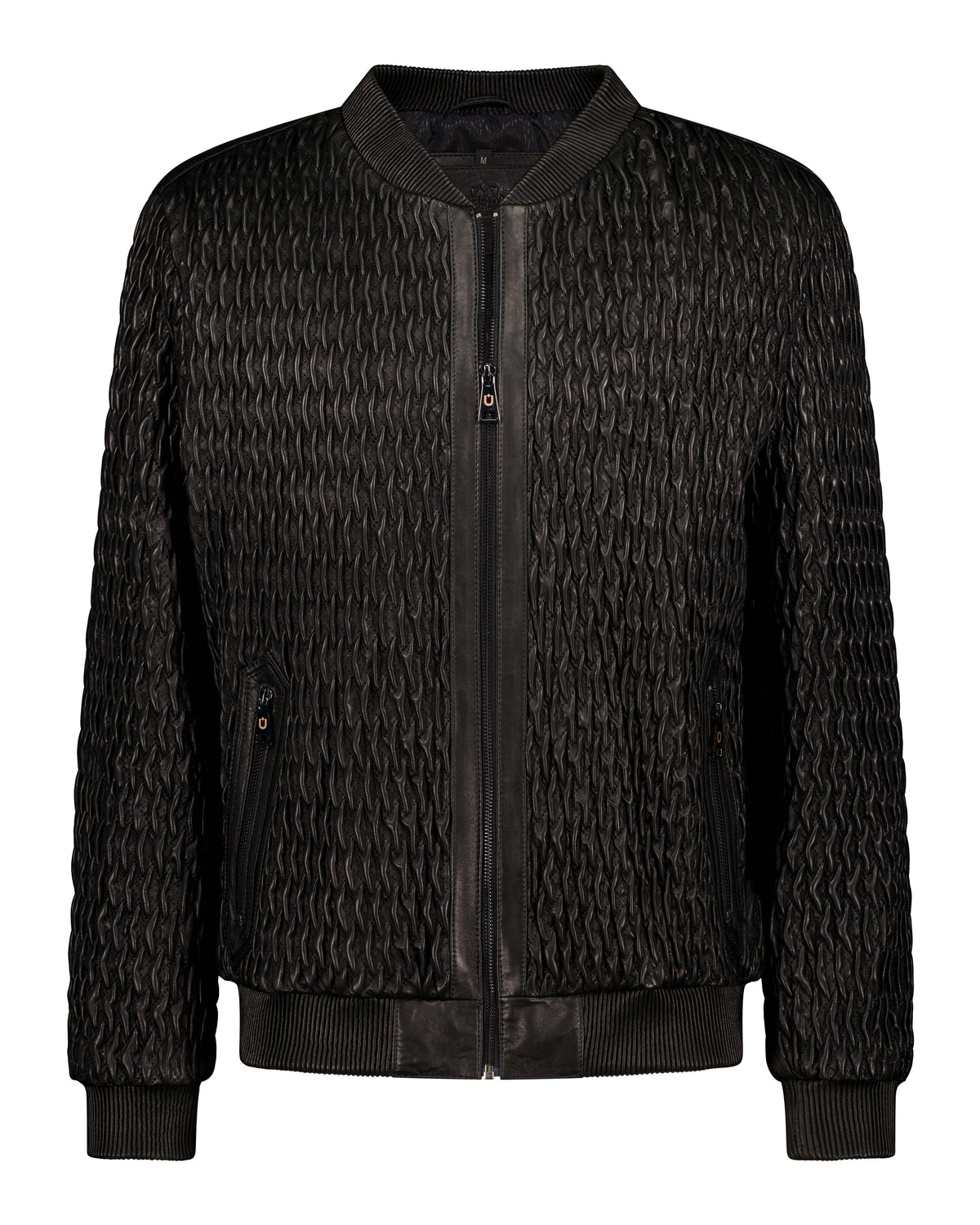 URBBANA black Icon ruched leather bomber jacket.