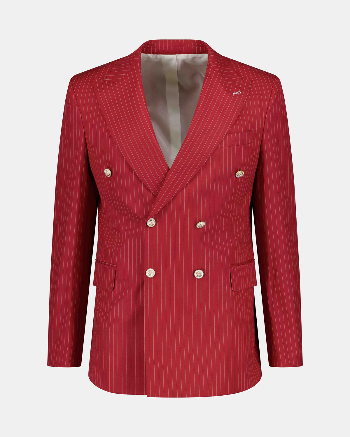 URBBANA Bogart red and white stripe double-breasted suit.
