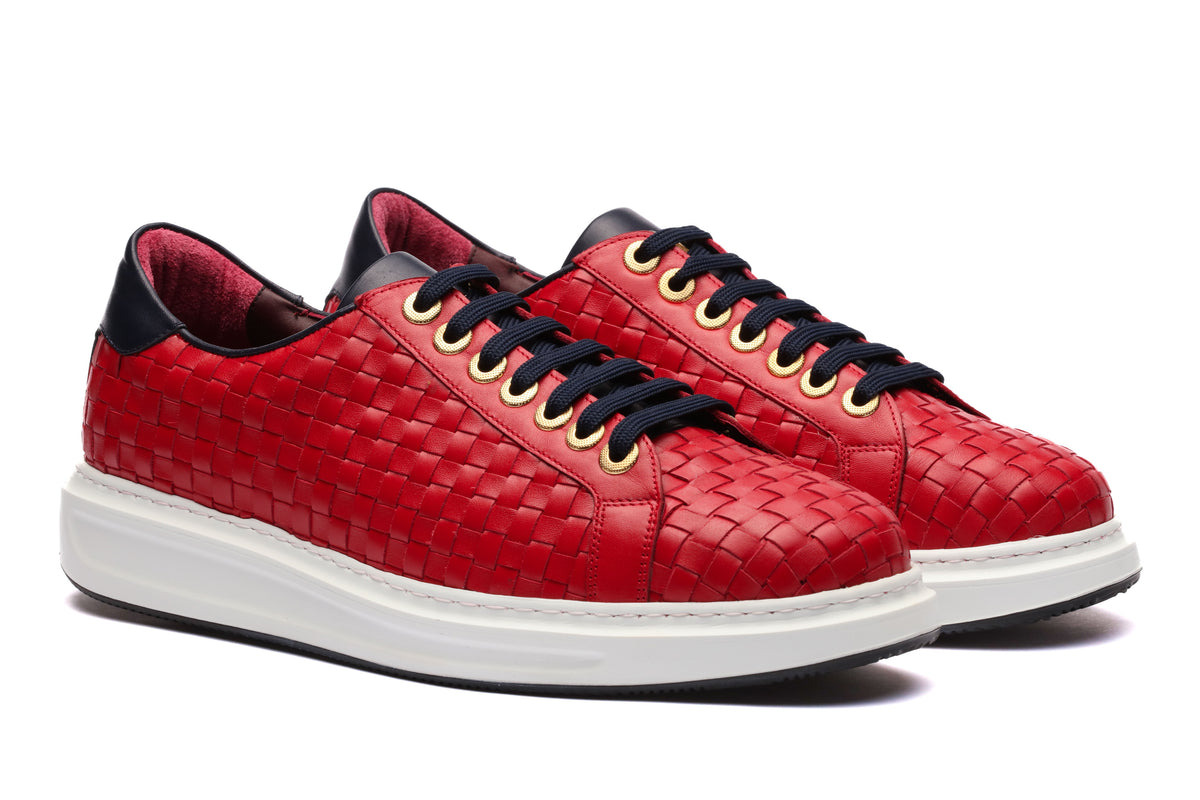 URBBANA Danilo red and navy braided sneakers.