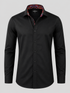 Black Dawson shirt with red and blue paisley collar lining, shown from the front.