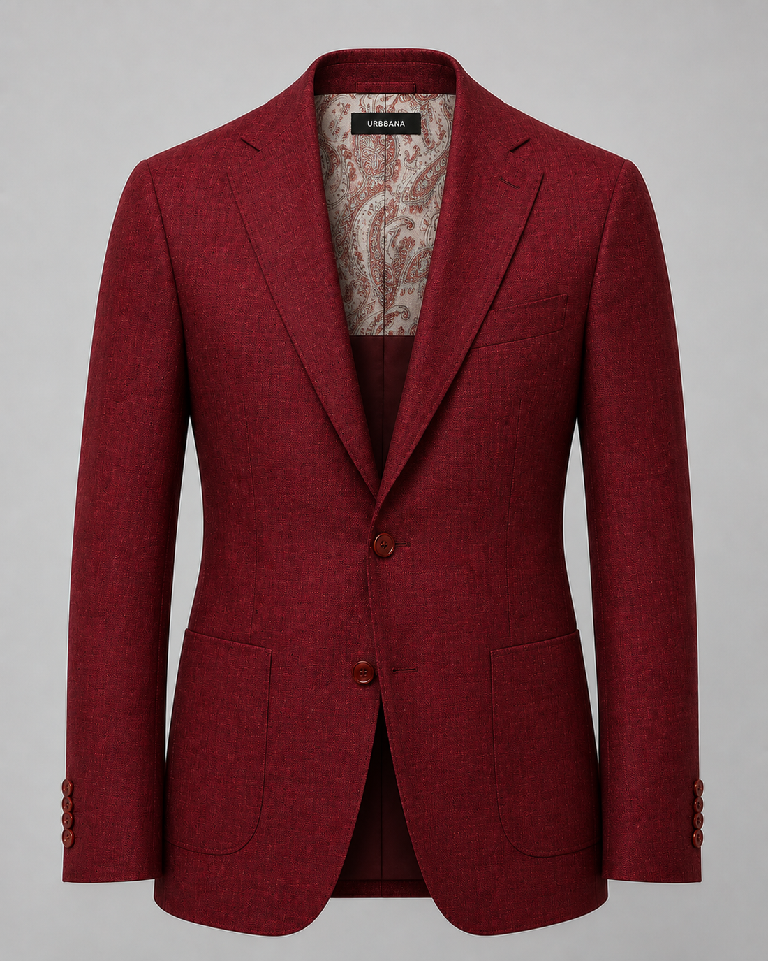 Crimson Etreta linen blazer with notch lapels and a two-button front.