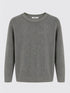 Grey long-sleeve knitted crew-neck sweater, shown from the front.