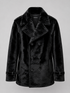 Black kangaroo fur leather jacket with wide lapels and a double-breasted front.
