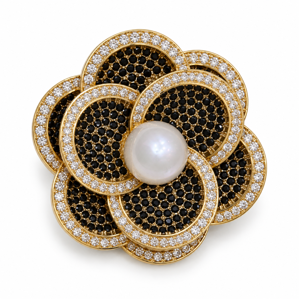Noir Camellia Zircon Lapel Pin