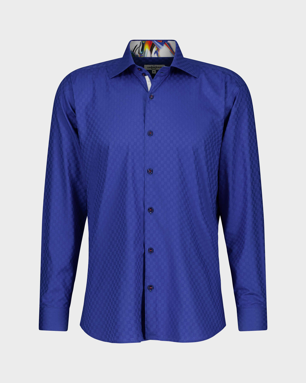 URBBANA Majorelle blue jacquard check shirt.