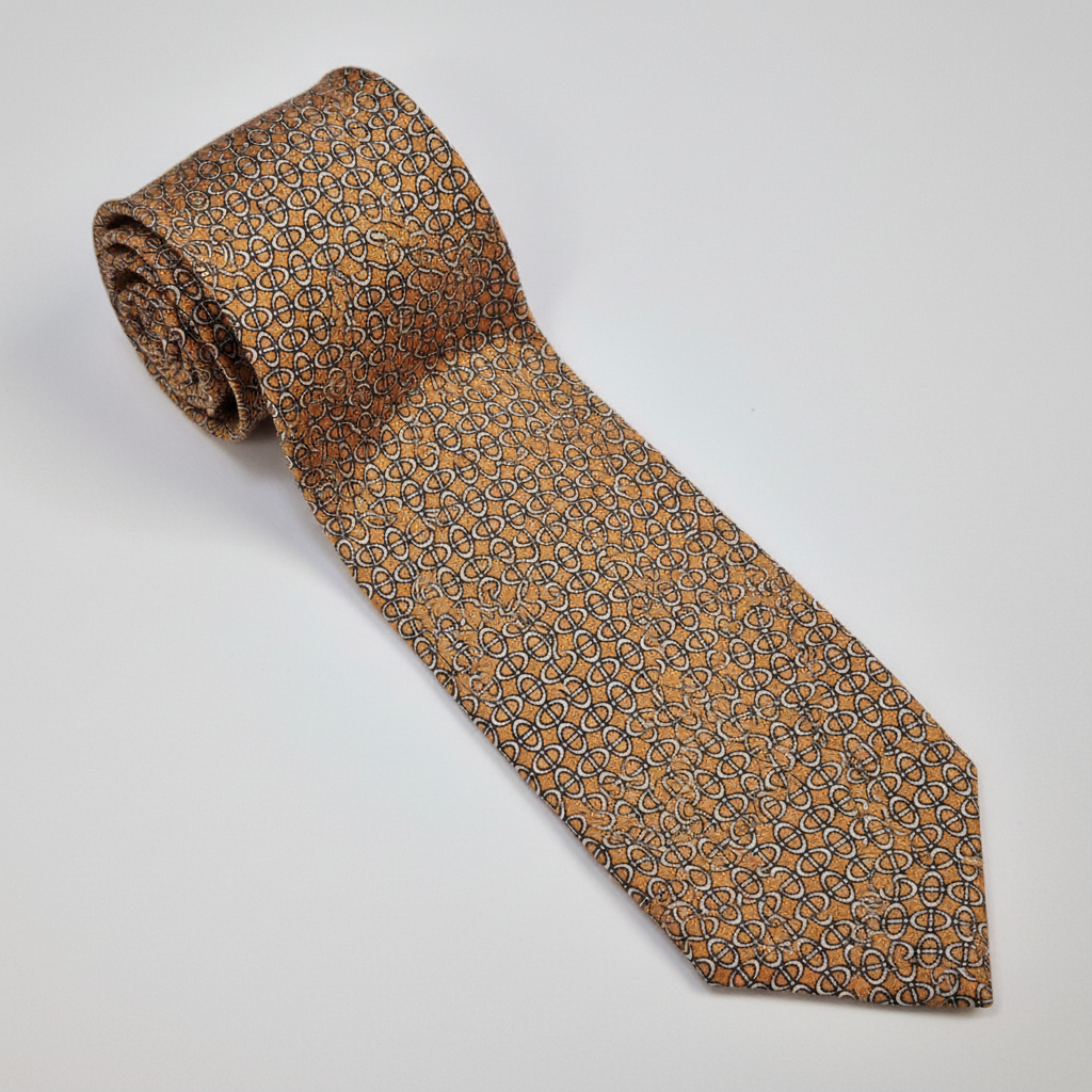 Napoli silk tie with an orange and blue micro-geometric pattern.