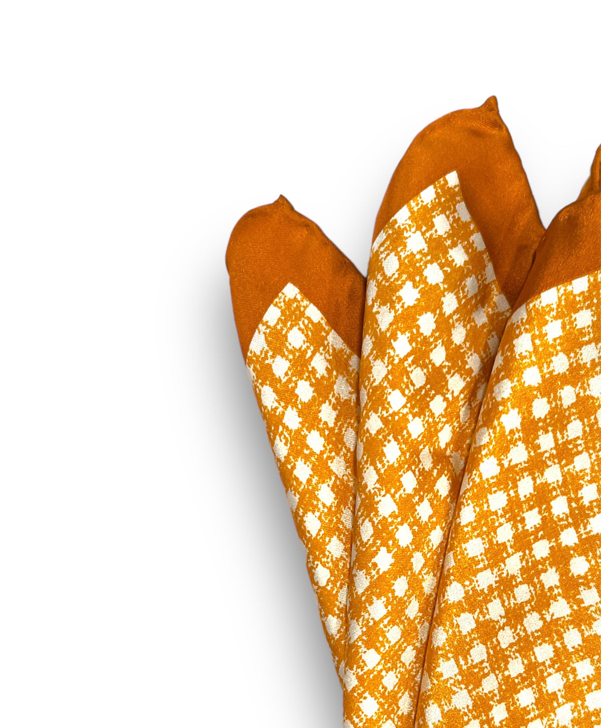 URBBANA pocket square with orange trim and gingham pattern.