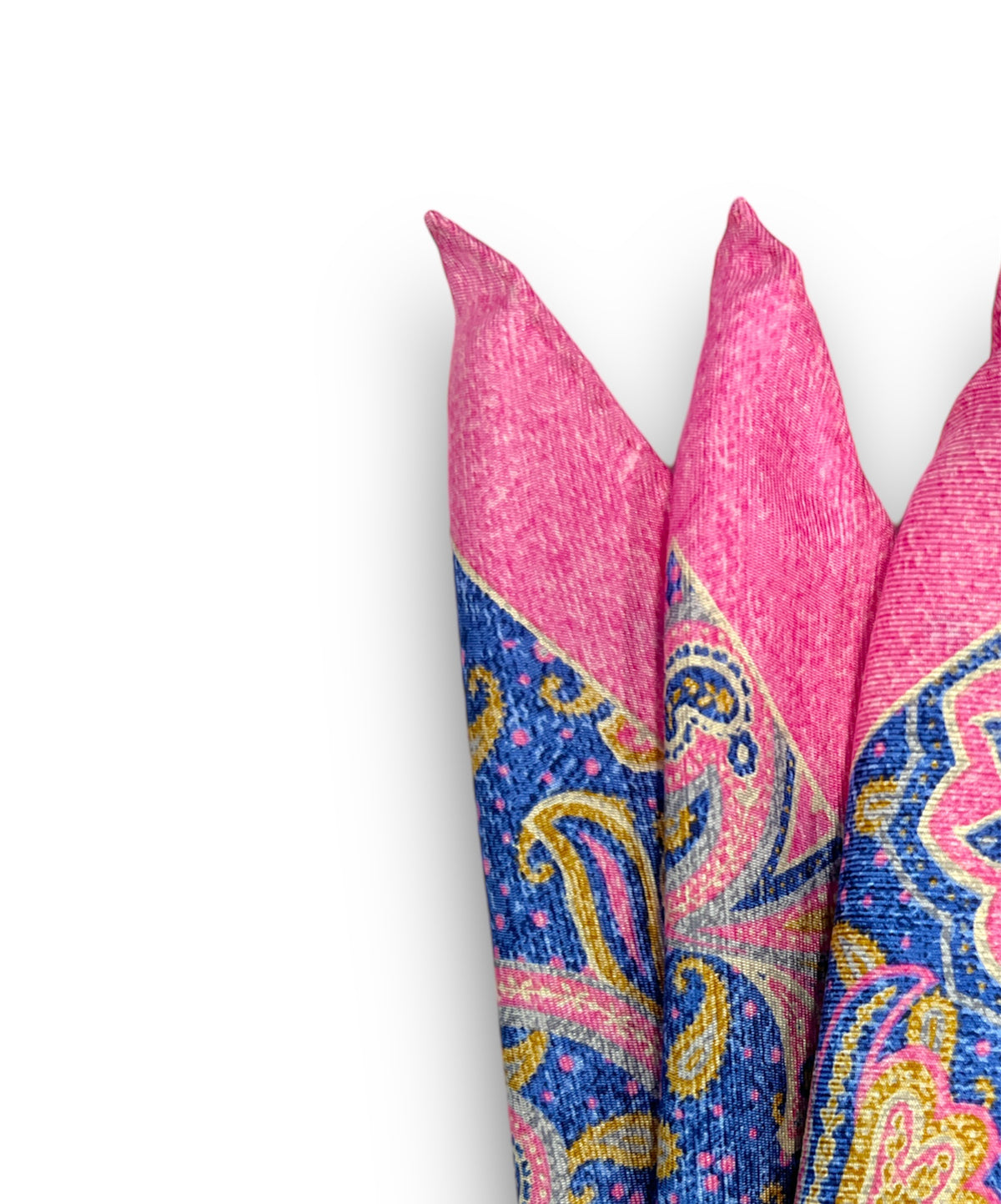URBBANA pink and blue paisley pocket square.