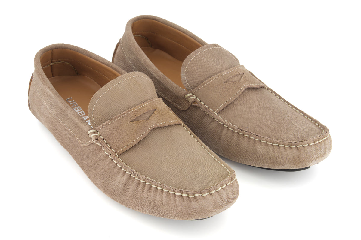 Portofino Driving Loafers - Creme Suede - URBBANA Luxury Loafers