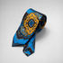 Turquoise and gold silk necktie with an ornate medallion design.