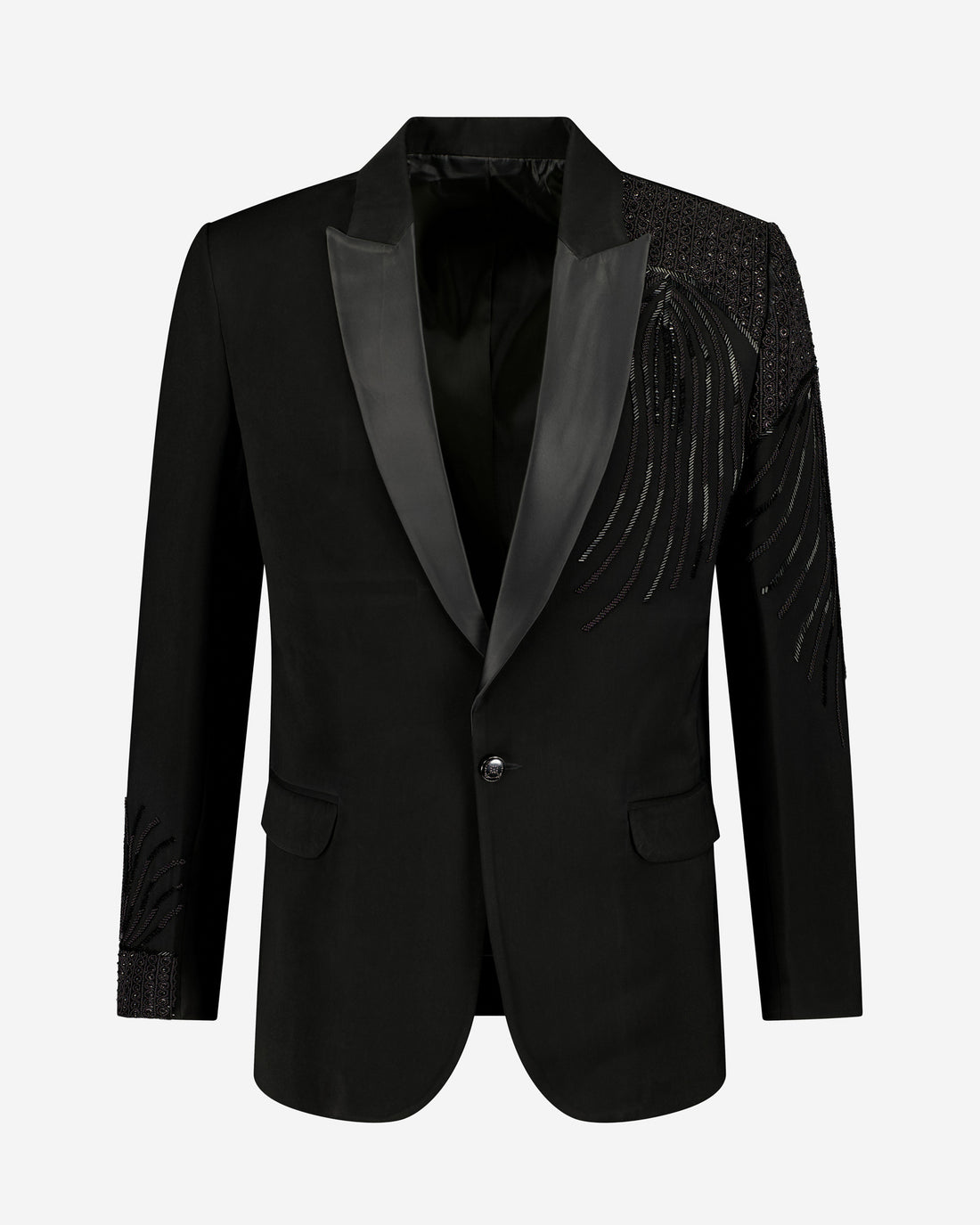 Versailles Ceremony Jacket — opulent baroque jacquard jacket with intricate crystal-beaded embroidery and gold detailing, ideal for formal occasions