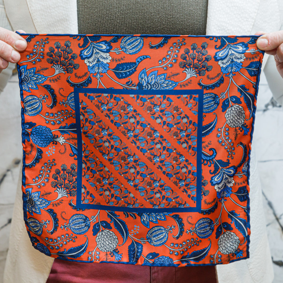 Pocket Square - Orange Blooms - Pocket Square by Urbbana