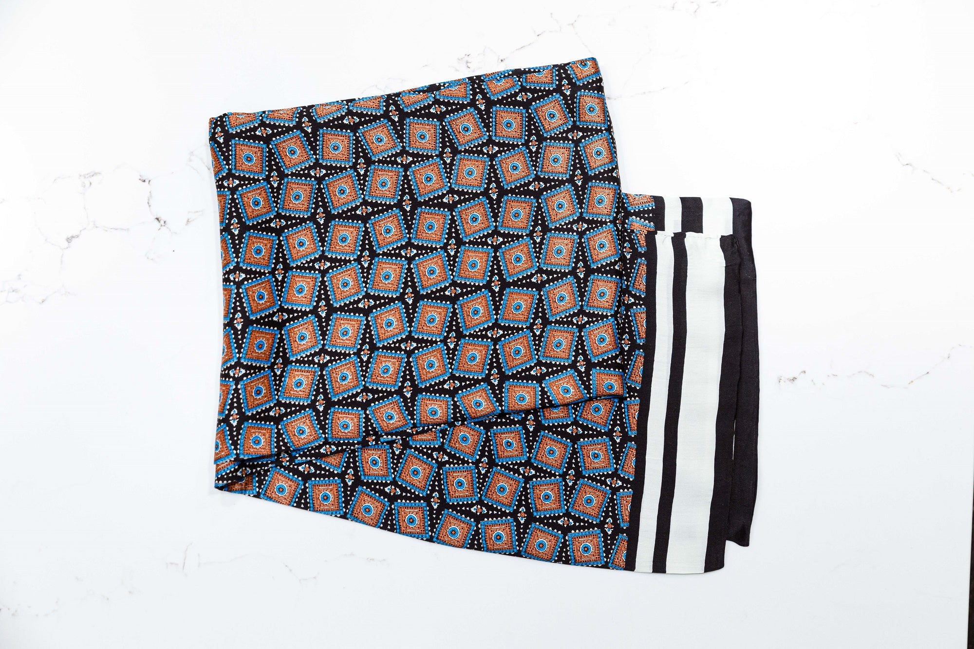 Silk Scarf - Black, Blue &amp; Gold - URBBANA Silk Scarves