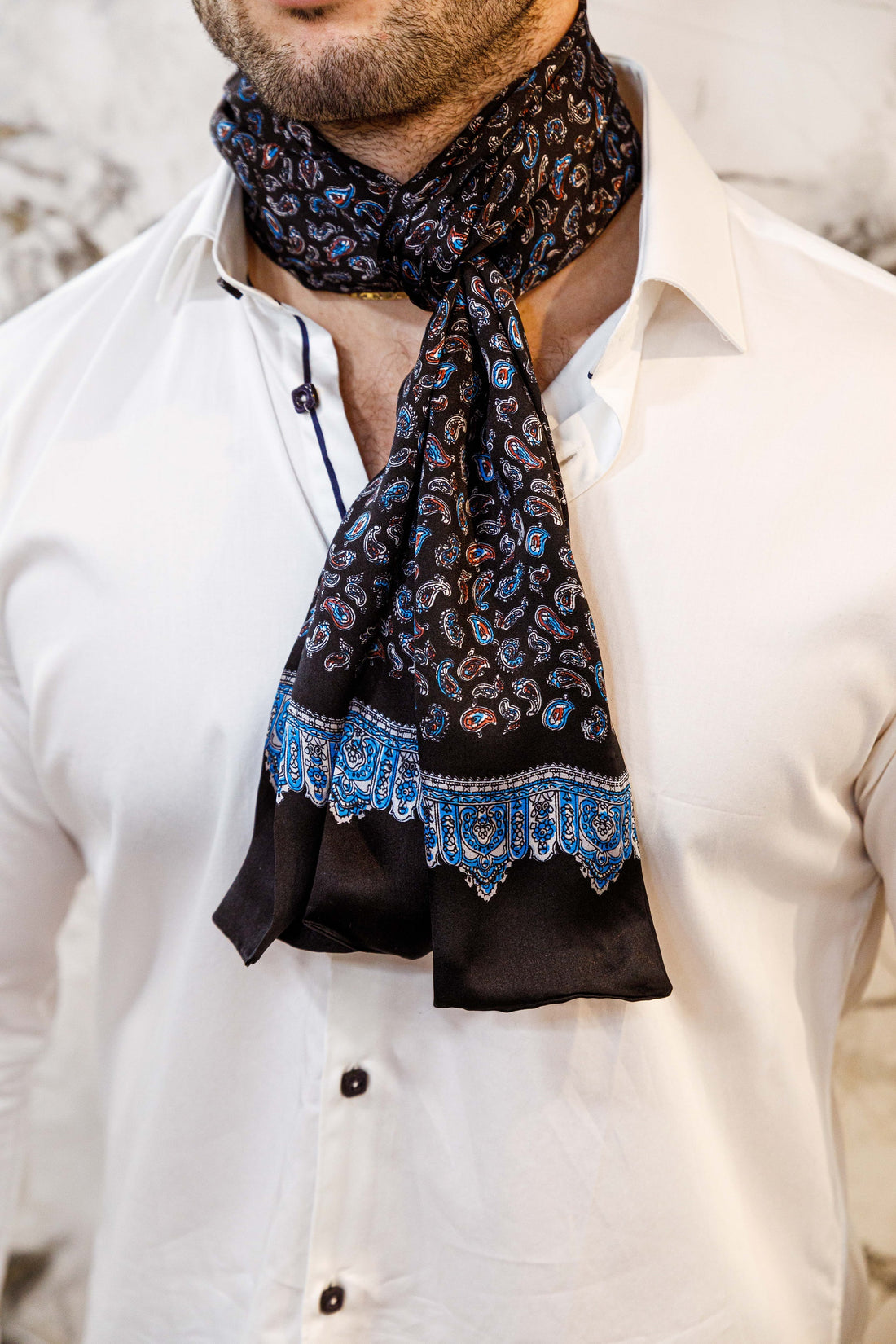 Silk Scarf - Navy &amp; Blue - Scarf by Urbbana