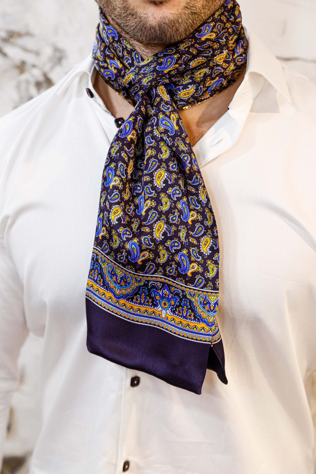 Silk Scarf - Navy, Blue & Yellow - Scarf by Urbbana