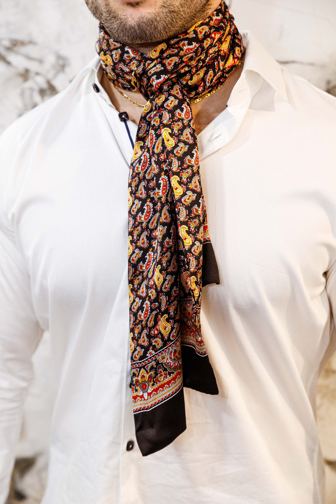 Silk Scarf - Black, Orange & Yellow - Scarf by Urbbana