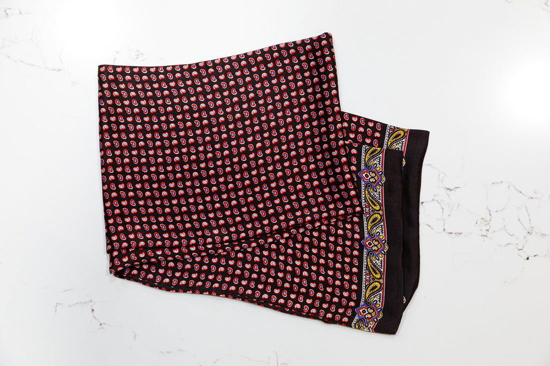 Silk Scarf - Black, Blue & Yellow - URBBANA Silk Scarves