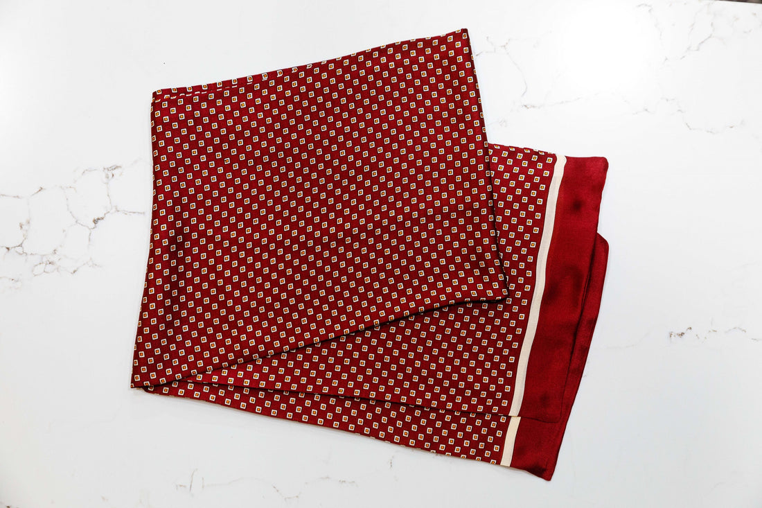 Silk Scarf - Red, Beige & Yellow - URBBANA Silk Scarves