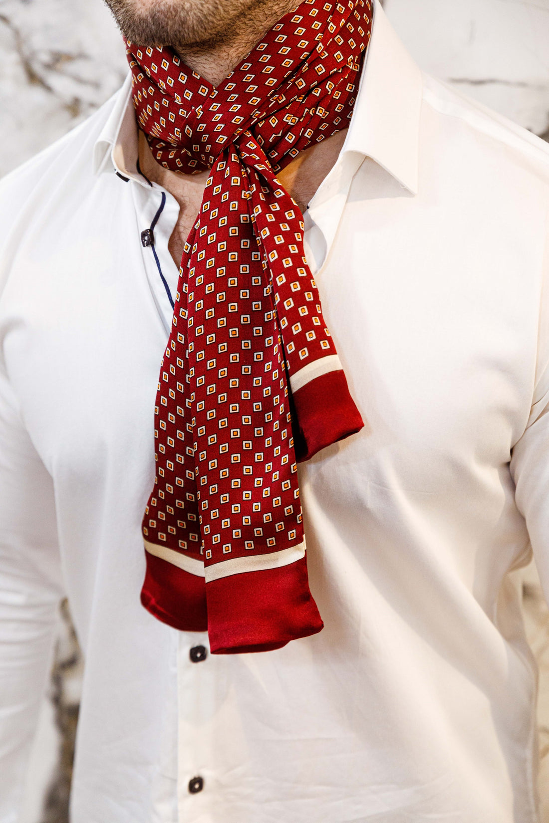 Silk Scarf - Red, Beige & Yellow - Scarf by Urbbana