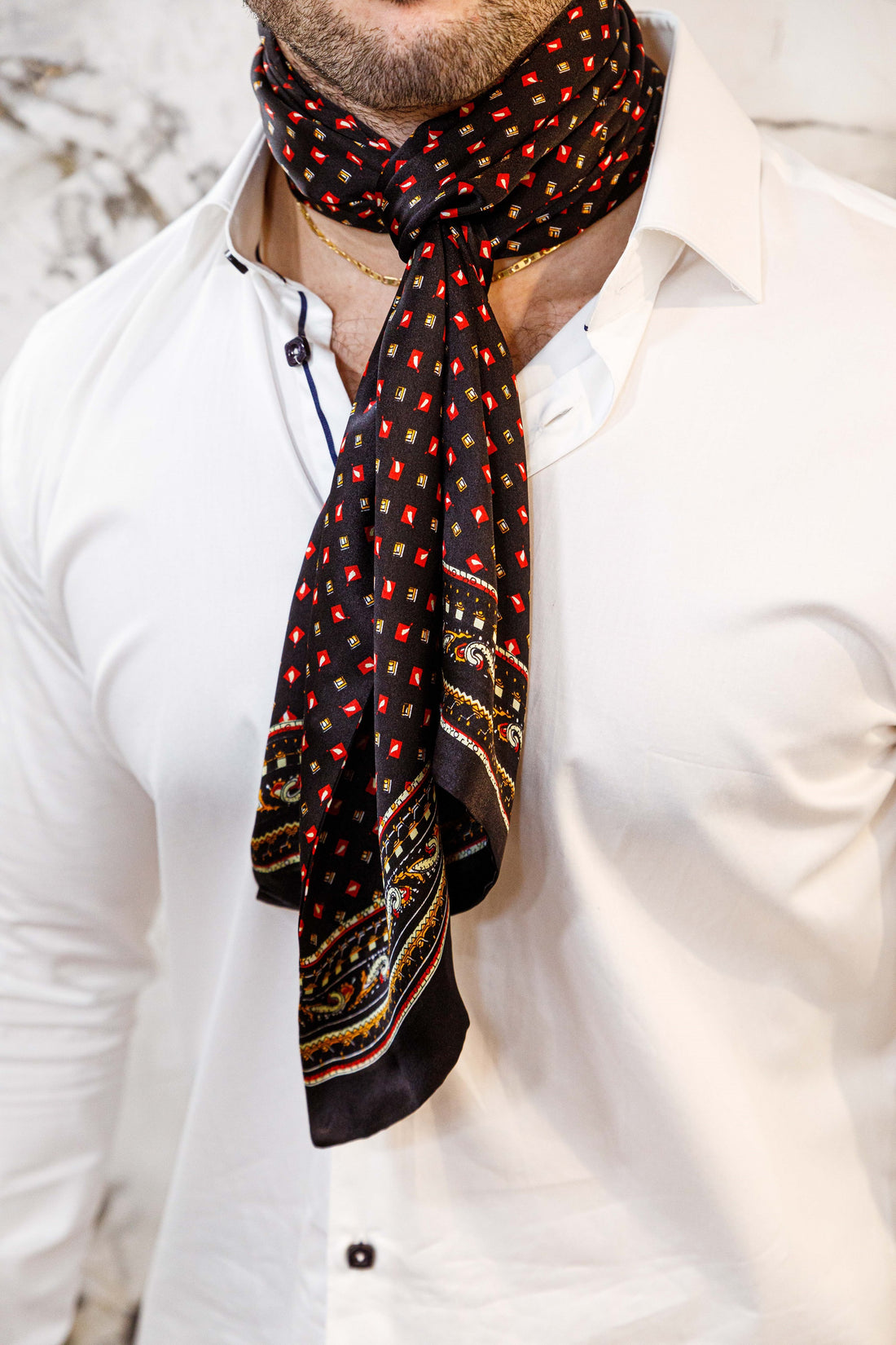 Silk Scarf - Red, Orange & White - Scarf by Urbbana