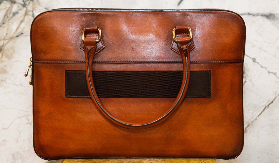 Cognac Patina Briefcase - URBBANA Bag Collection